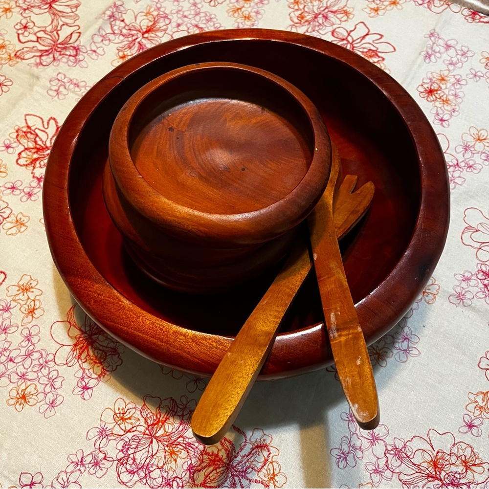 Vintage Wood Salad Serving Set